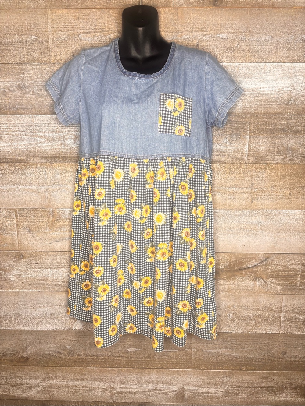Tickets Clothing Vintage 90s denim Sunflower Gingham Denim-Top Dress